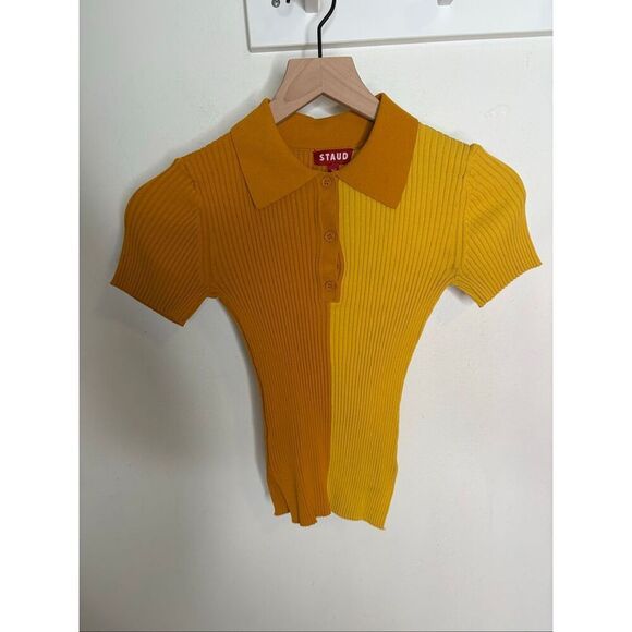 STAUD Tops - Staud Brice Two Tone Knit Top | Orange and Yellow in XS